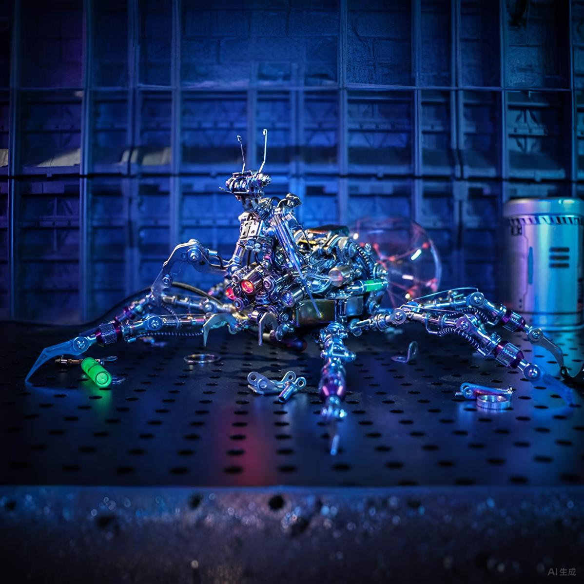 Front view of metal spider queen puzzle showing intricate gear mechanisms
